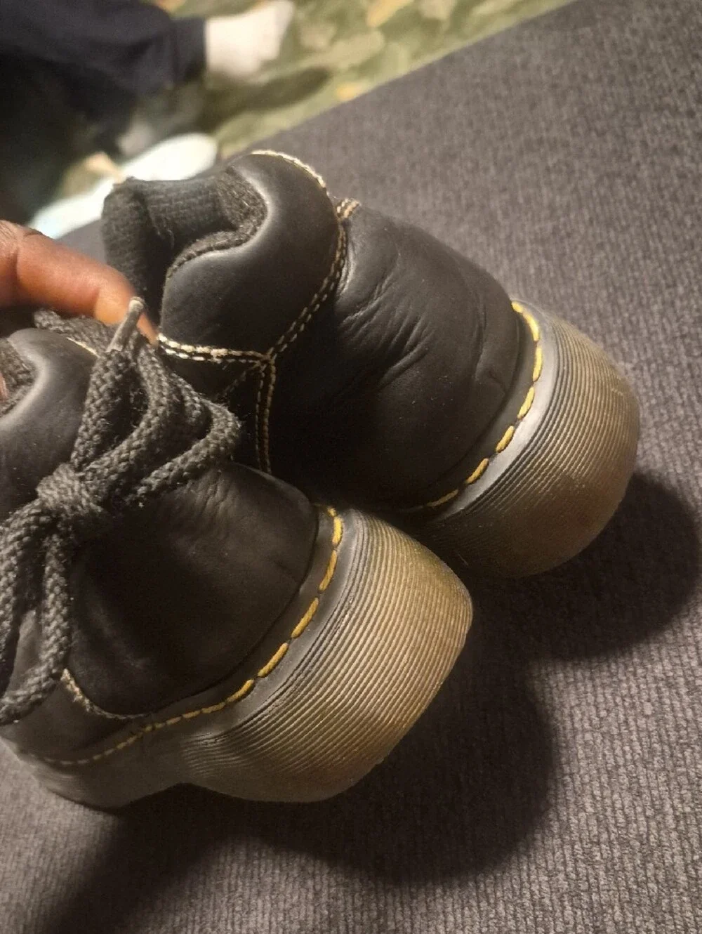 Dr. Martens Black Leather Lace-Up Men’s Ankle Boots with Yellow Stitching